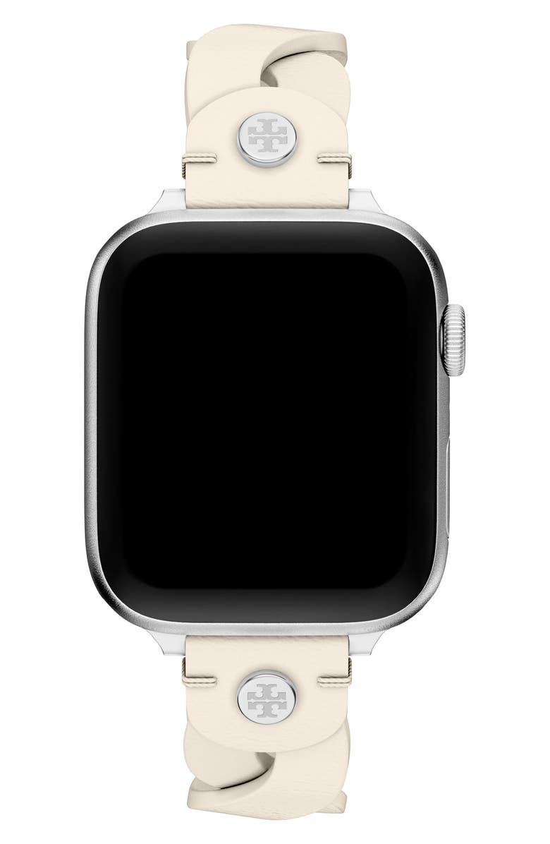 Tory Burch The Miller Braided Leather 20mm Apple Watch<sup>®</sup> Watchband, Main, color, Ivory