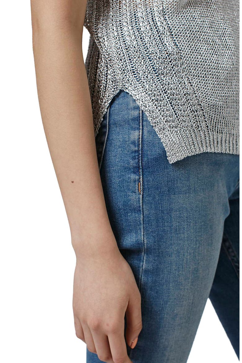 Deep V-Neck Metallic Tank, Alternate, color, SILVER