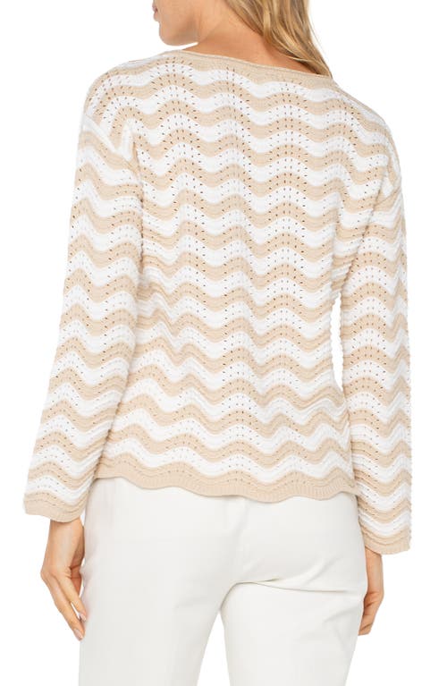 Liverpool Los Angeles Wavy Stripe Pointelle Cotton Blend Sweater In Tan Ivory Strpe