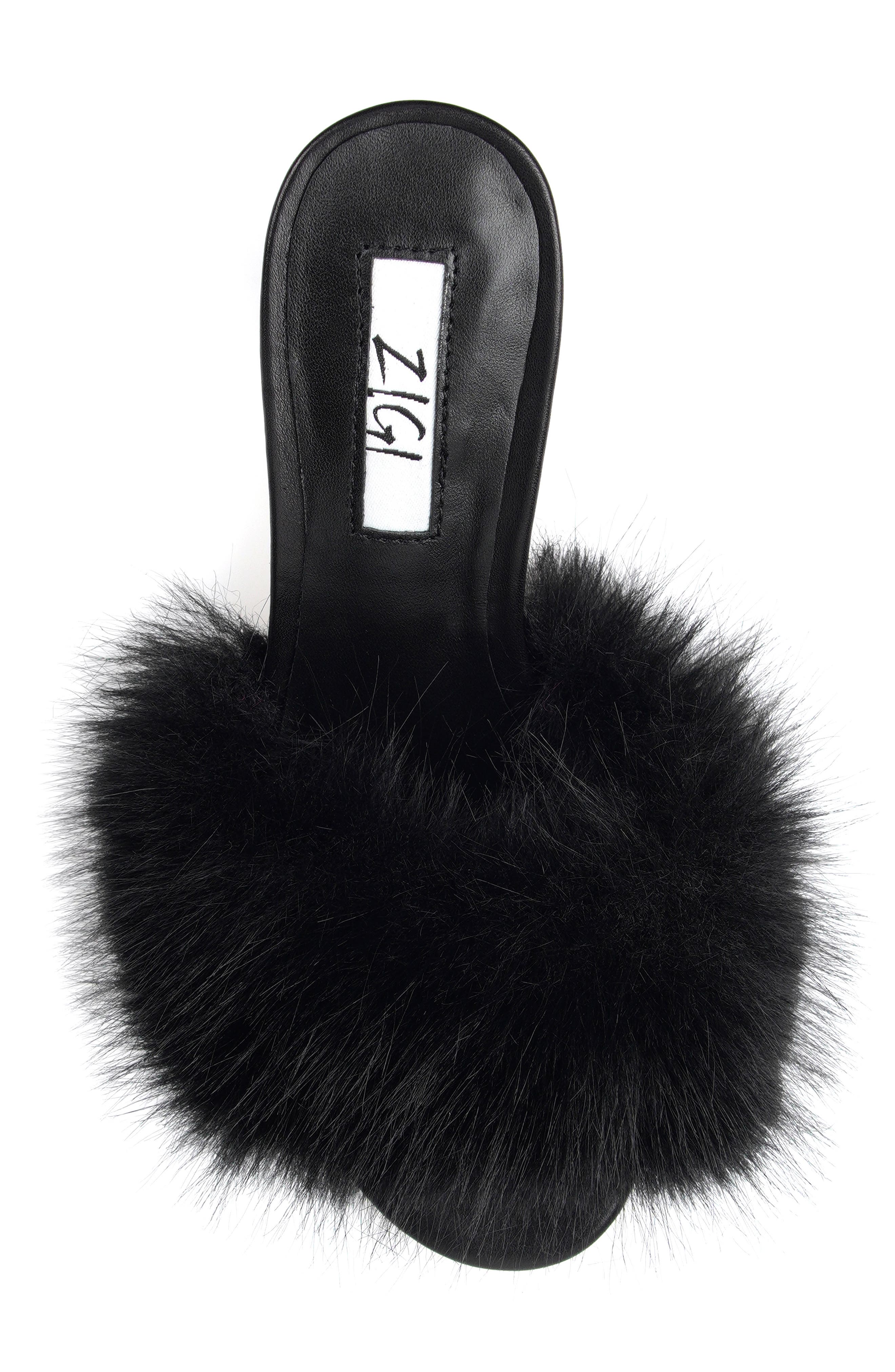 Faux Fur Kitten Heel Sandal, Alternate, color, BLACK