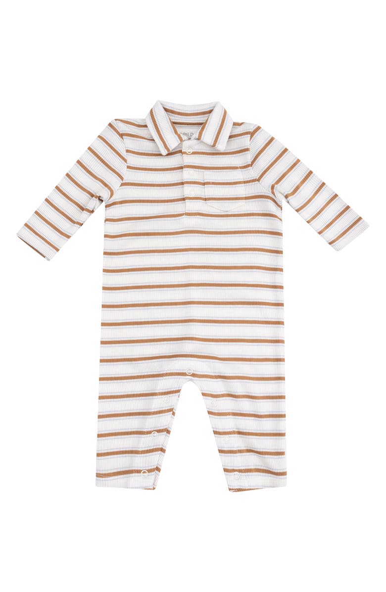 Angel Dear Vintage Stripe Polo Romper, Main, color, Ivory/ Tan