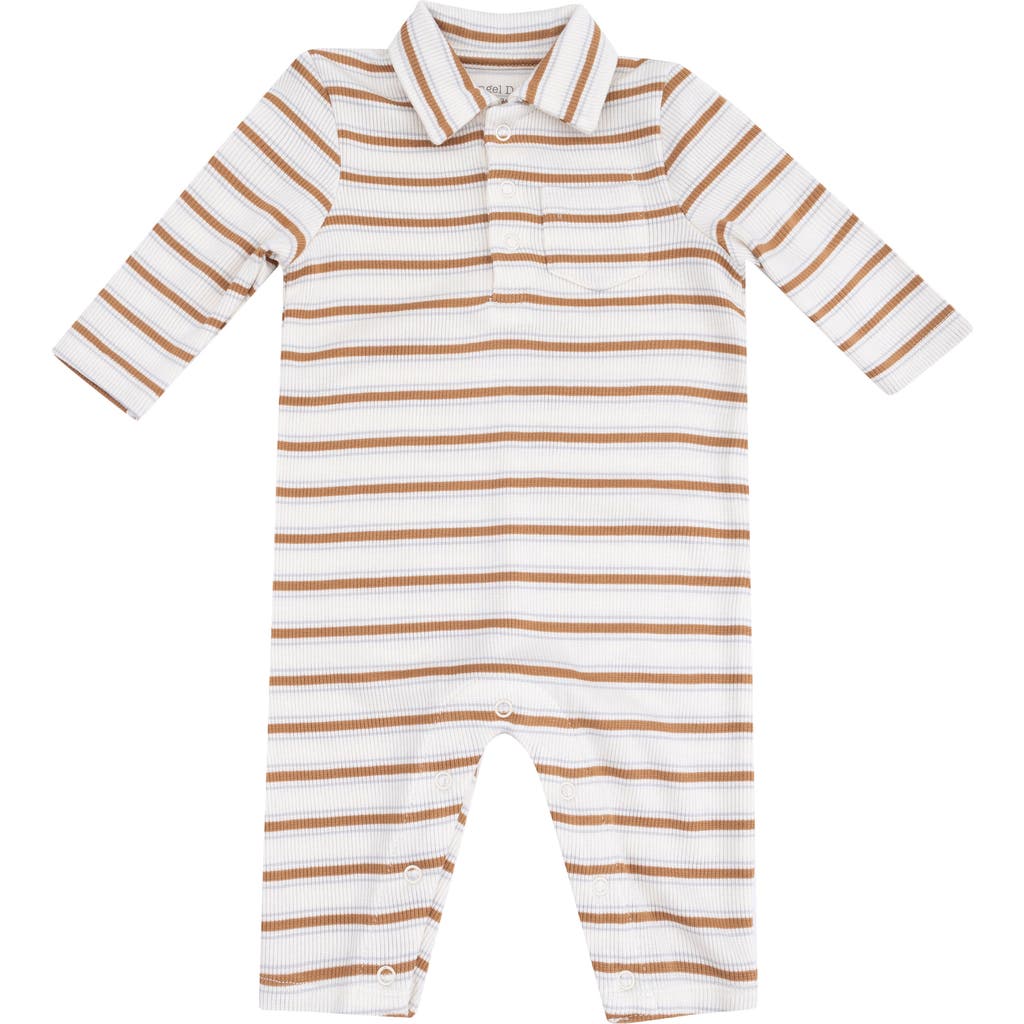 Angel Dear Vintage Stripe Polo Romper In Brown