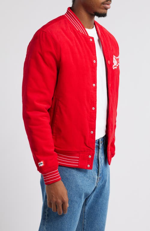 Icecream Hounds Corduroy Varsity Jacket In Racing Red
