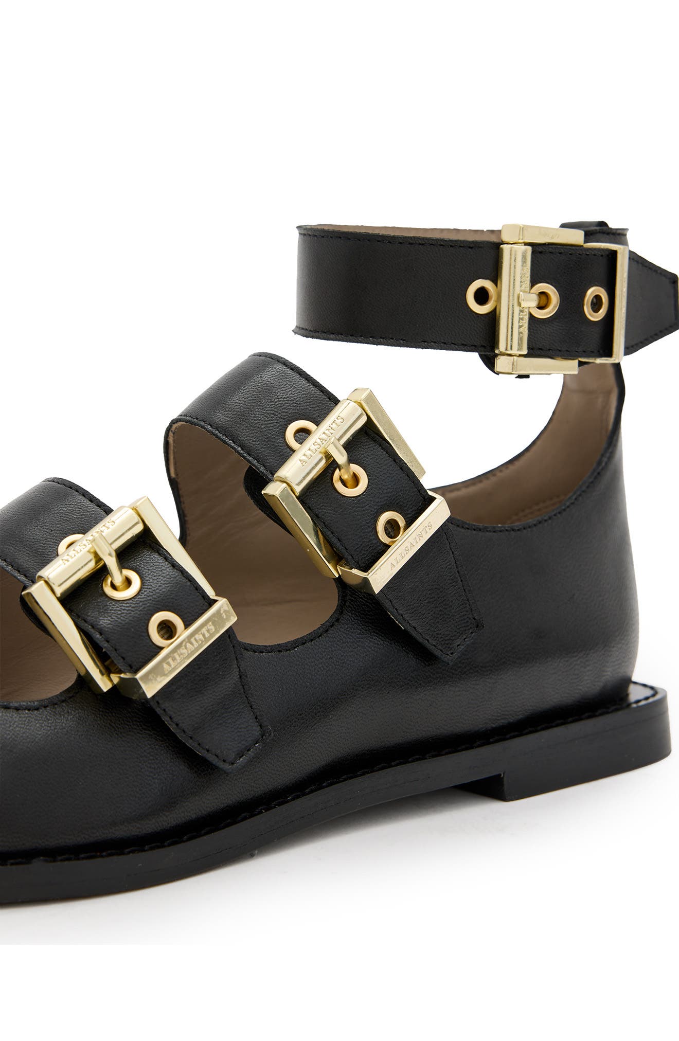 AllSaints Susan Pointed Tow Buckle Flat, Alternate, color, 