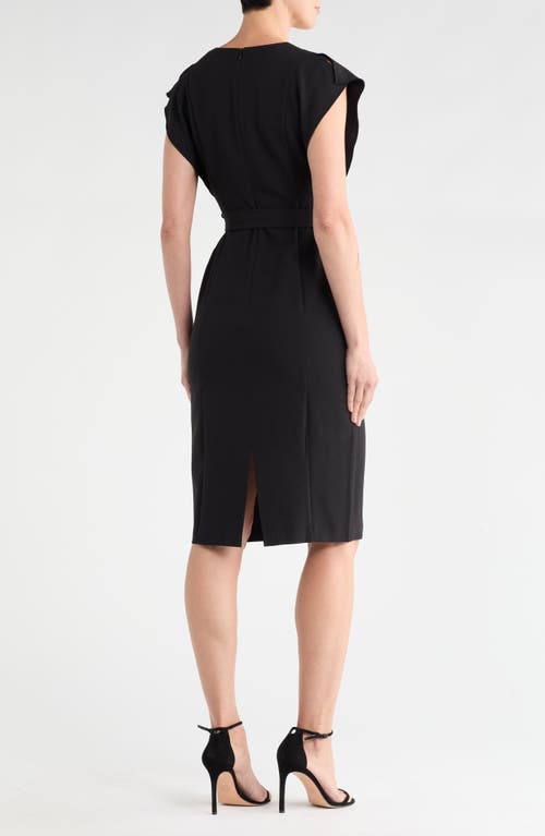 Eliza J Flutter Sleeve Sheath Midi Dress In Black
