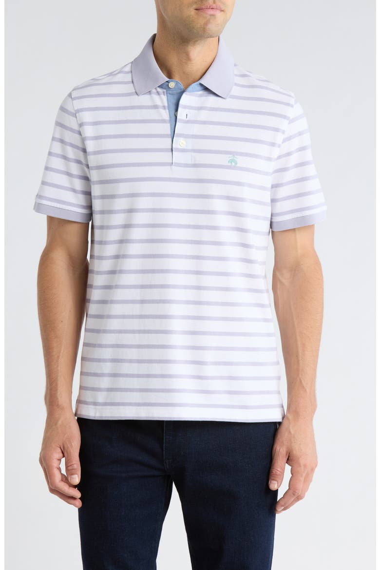 Slim Fit Stripe Cotton Piqué Polo, Main, color, LAVENDER/ WHITE