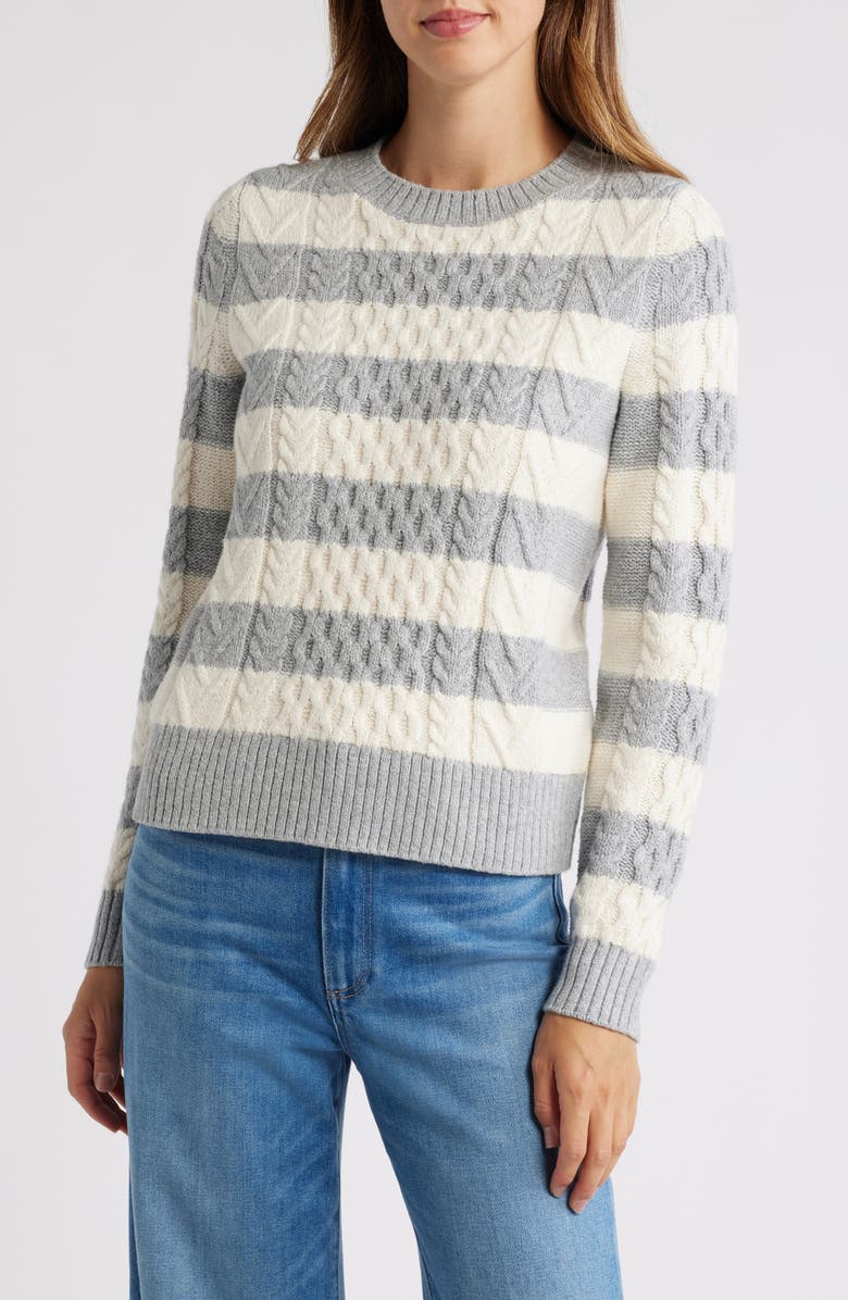 Caslon<sup>®</sup> Cable Stitch Crewneck Sweater, Main, color,