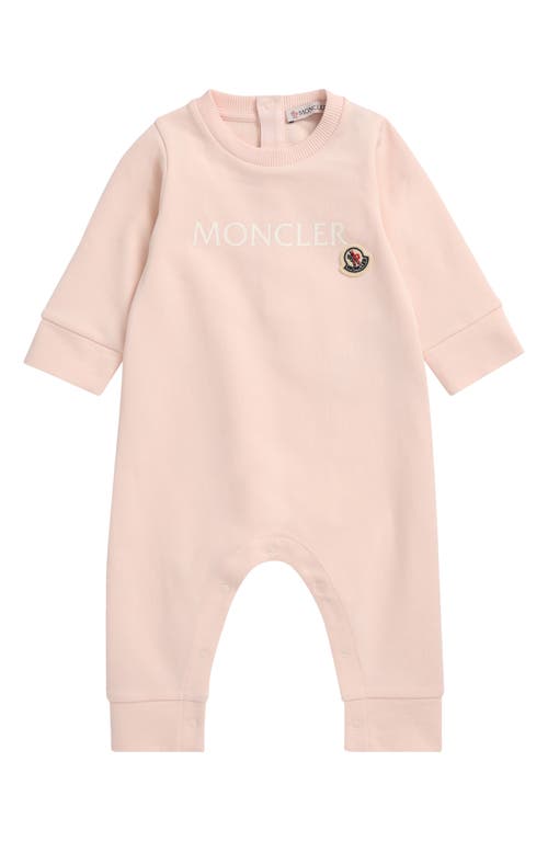 Moncler Logo Baby Grow Stretch Cotton Fleece Romper In Light Pink