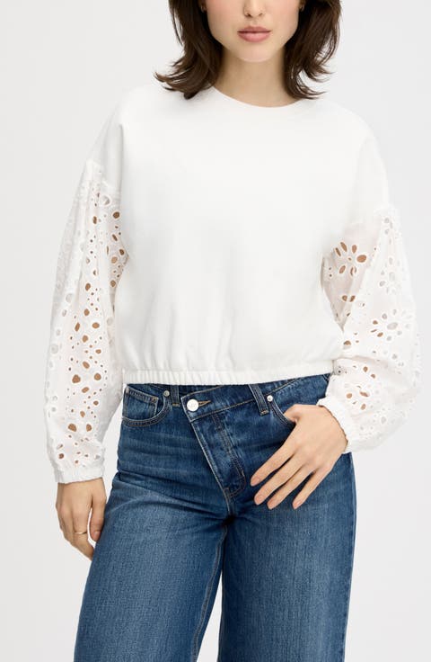 Eyelet Mixed Media Sweatshirt