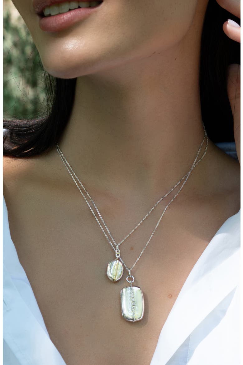 Slim White Sapphire Rectangle Locket Necklace, Alternate, color, SILVER