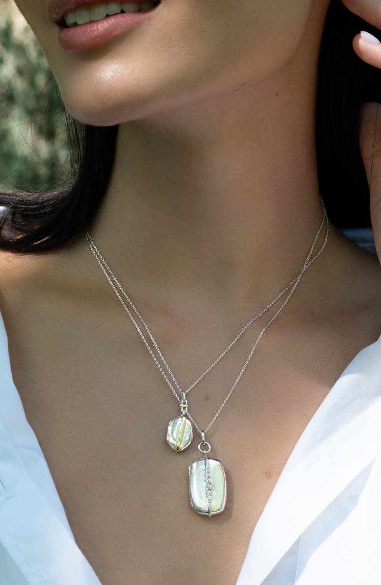 Monica Rich Kosann Slim White Sapphire Rectangle Locket Necklace, Alternate, color, Silver