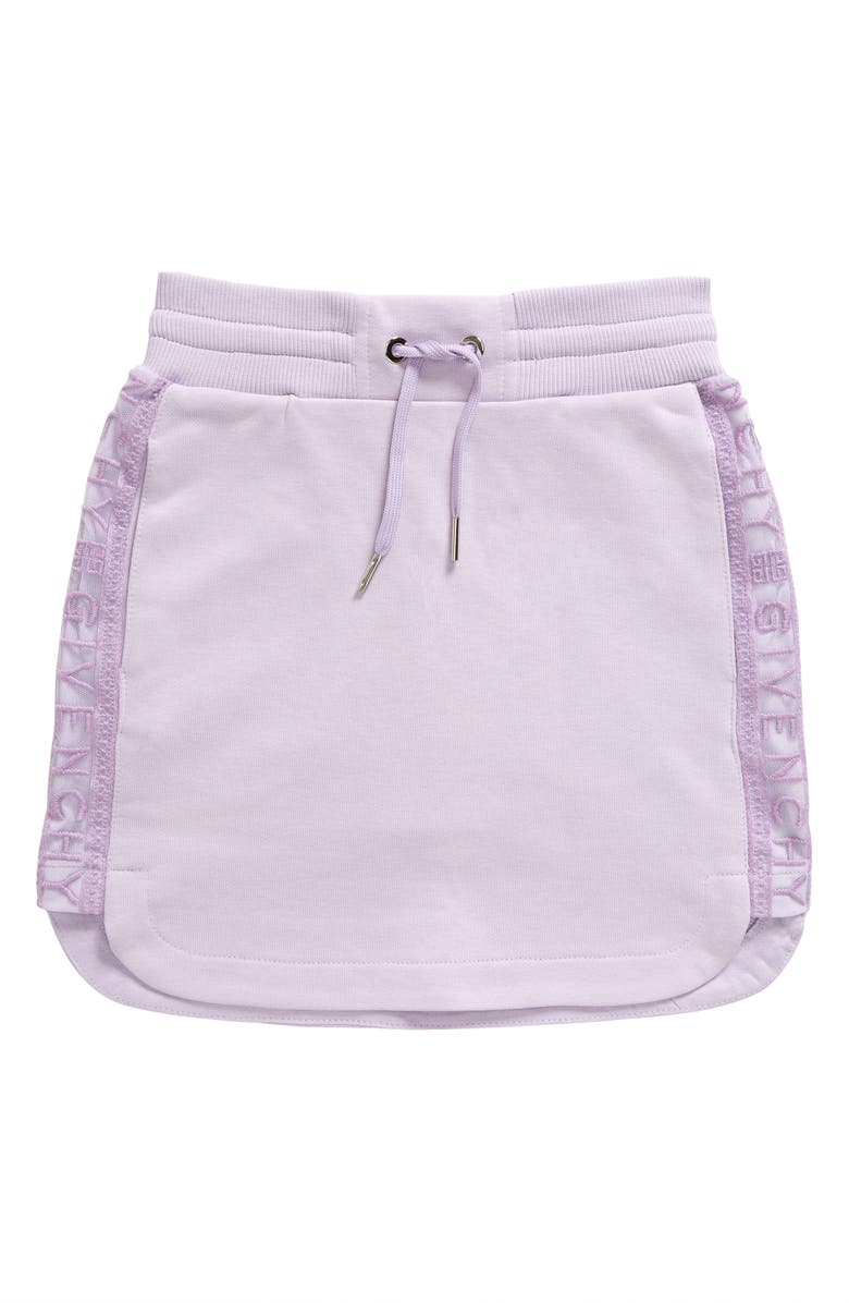 GIVENCHY KIDS Kids' Logo Embroidered Lace Inset Fleece Skirt, Main, color, 935-Lilac