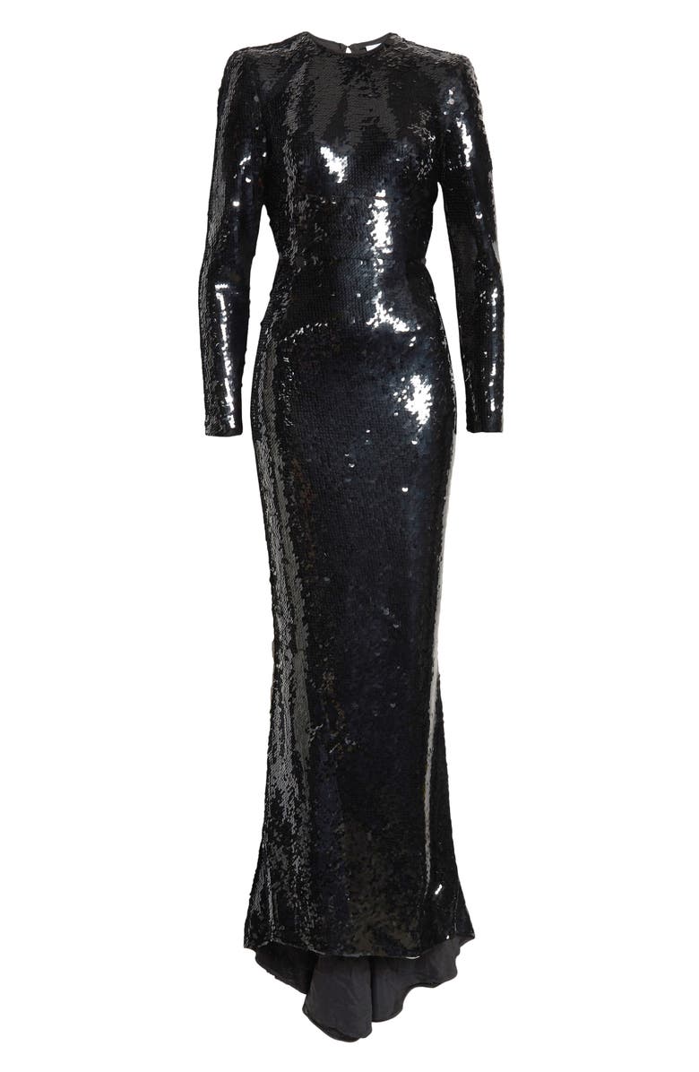 Stella McCartney Long Sleeve Sequin Gown, Alternate, color, Black