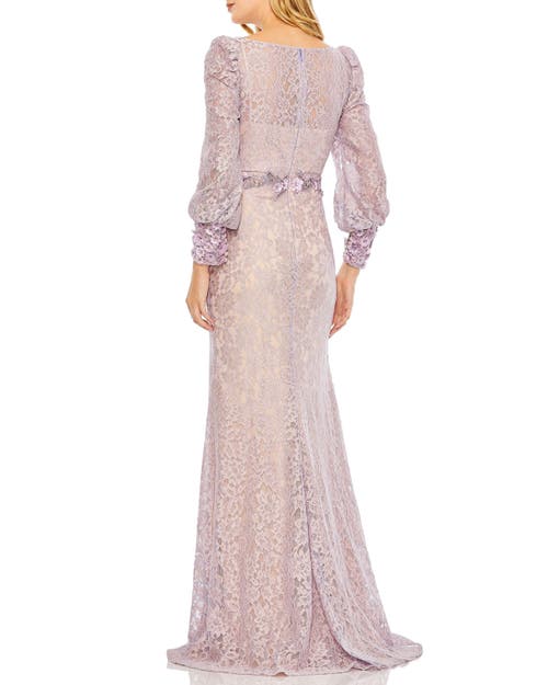 Mac Duggal Lace Long Sleeve V-neck Embellished Gown