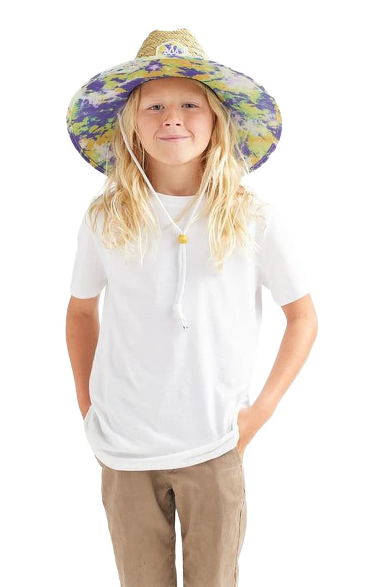 Hemlock Dylan Big Kids Straw Lifeguard Hat, Alternate, color, Purple & Green Tie-Dye