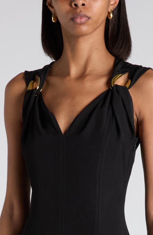 Bottega Veneta Buckle Sleeveless Grainy Viscose Linen Dress In Black