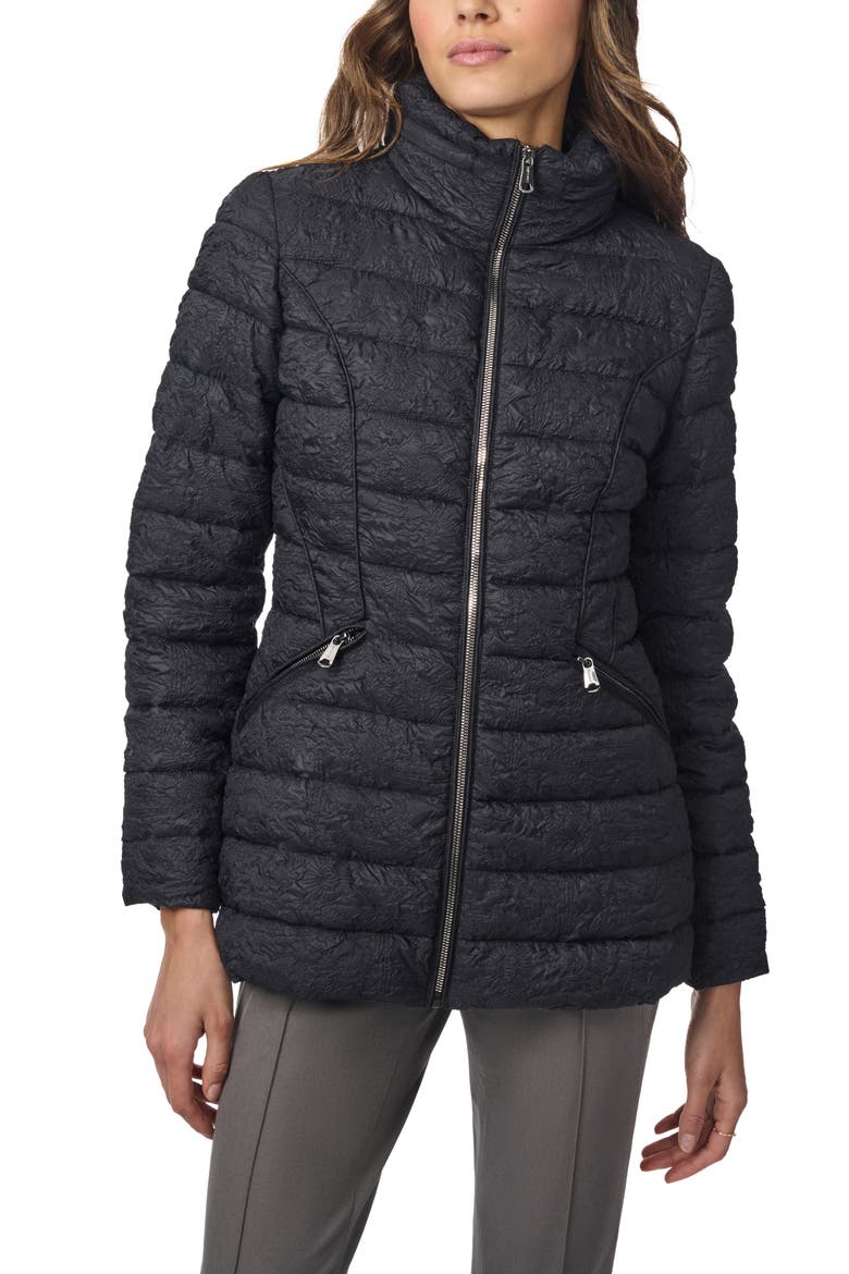 Jacquard Puffer Jacket, Alternate, color, BLACK