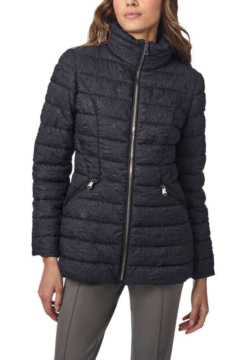 Bernardo Jacquard Puffer Jacket, Alternate, color, Black