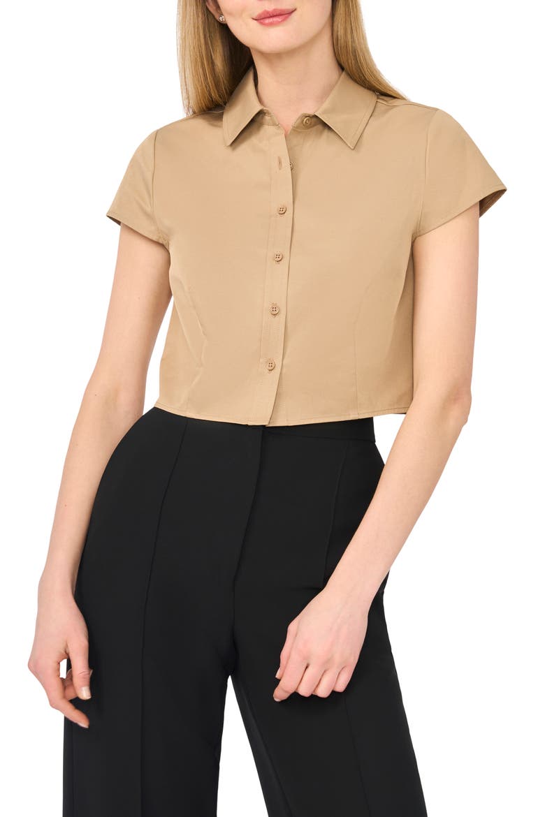 Cap Sleeve Button-Up Shirt, Main, color, ALMOND LATTE