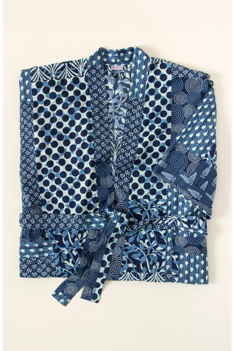 Patchwork Print Indigo Robe, Main, color, Multi