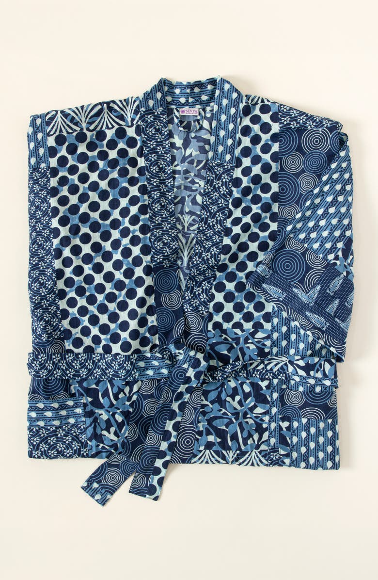 Uncommon Goods Patchwork Print Indigo Robe, Main, color, Multi