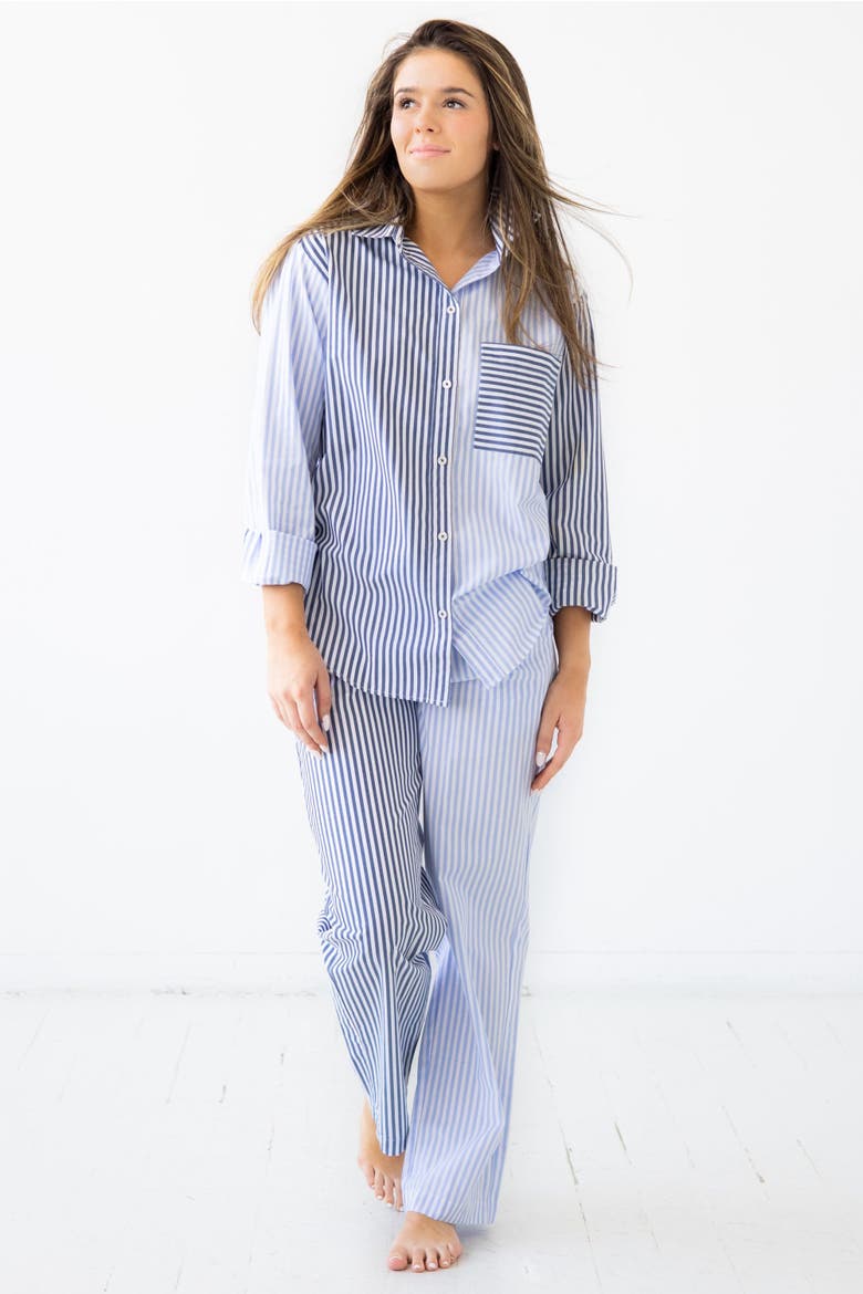 Amalfi Stripes Resort Full Length Set, Main, color, Light Blue-Navy