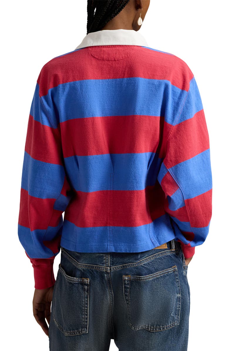 Polo Ralph Lauren Stripe Jersey Rugby Shirt, Alternate, color, Sunset Red/ Greenwich Blue