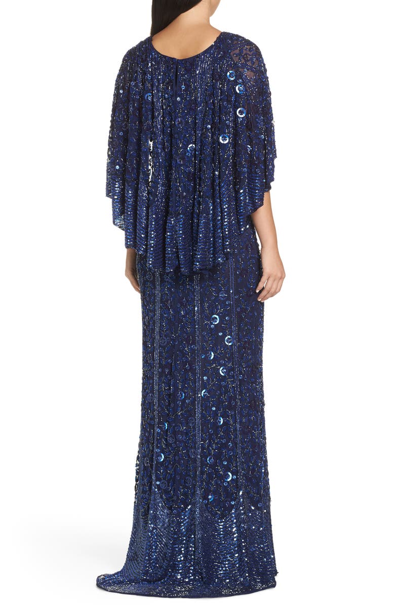 Mac Duggal Sequin Cape Sleeve Gown, Alternate, color,