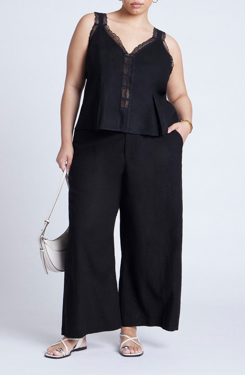 ELOQUII Lace Detail Sleeveless Linen Blend Top, Alternate, color, 