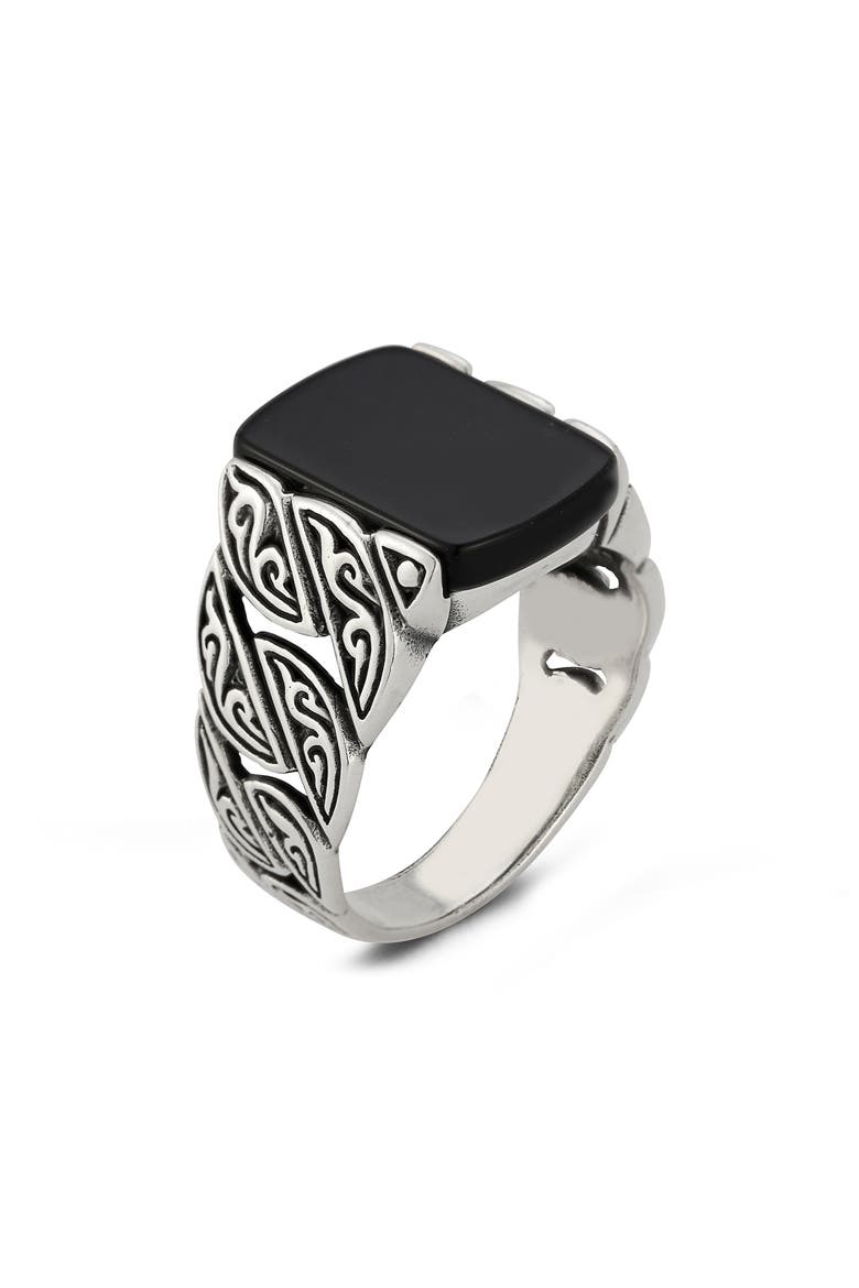Sterling Silver Black Onyx Signet Ring, Main, color, SILVER