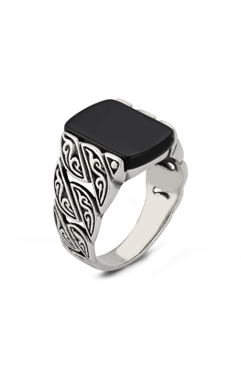 Yield of Men Sterling Silver Black Onyx Signet Ring, Main, color, 