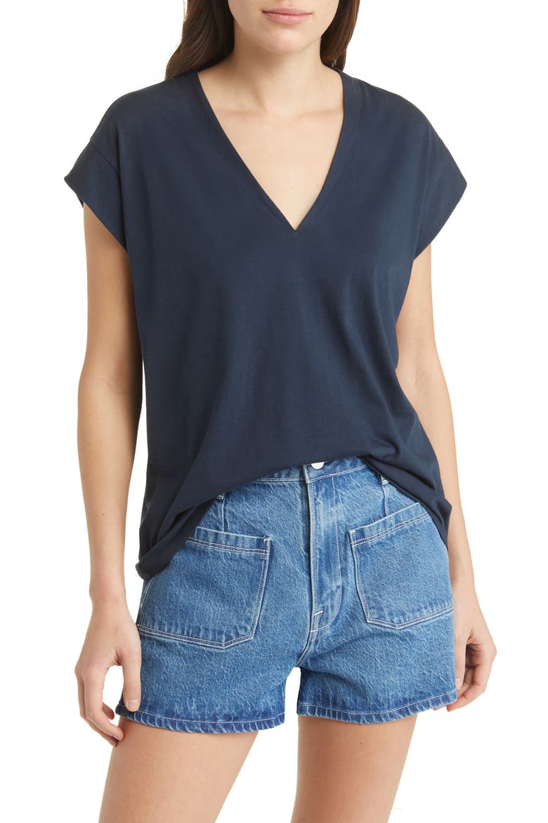 Le Mid Rise V-Neck T-Shirt, Main, color, NAVY