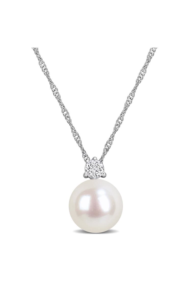 Cultured Pearl & Gemstone Solitaire Necklace 14k, Main, color, White Topaz