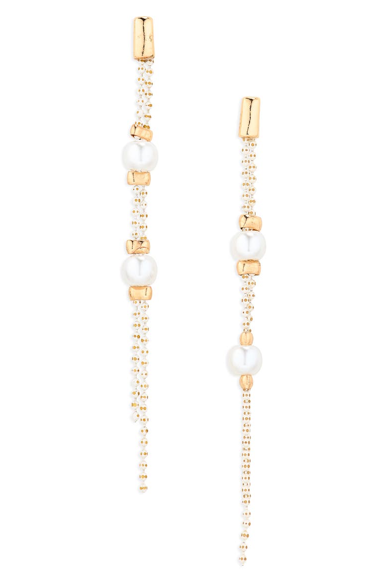Faux Pearl Linear Drop Earrings, Main, color, WHITE- GOLD