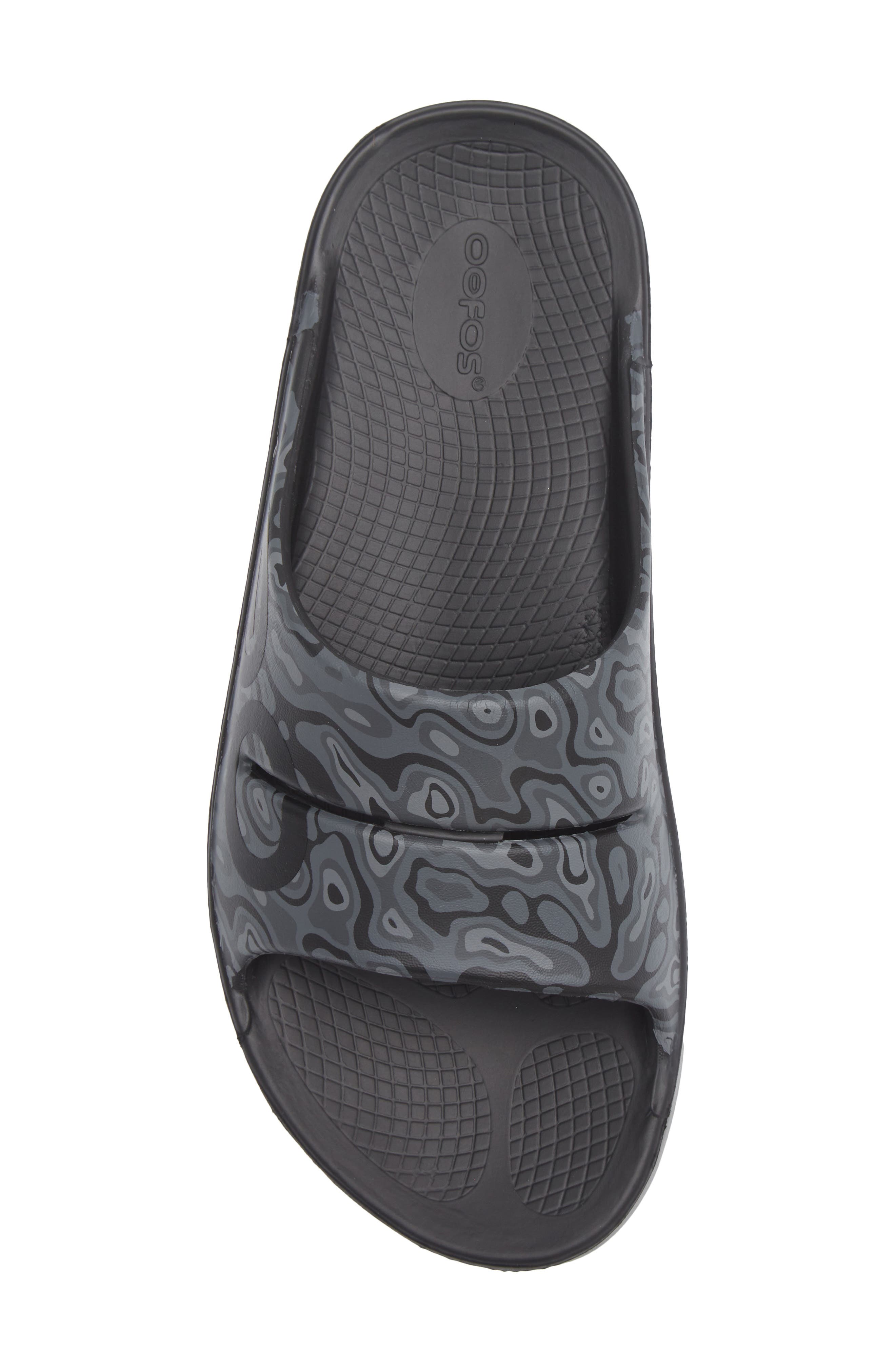 Oofos Gender Inclusive Ooahh Sport Slide Sandal, Alternate, color, Black/ Black Water Camo