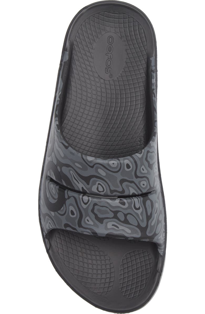 Oofos Gender Inclusive Ooahh Sport Slide Sandal, Alternate, color, Black/ Black Water Camo