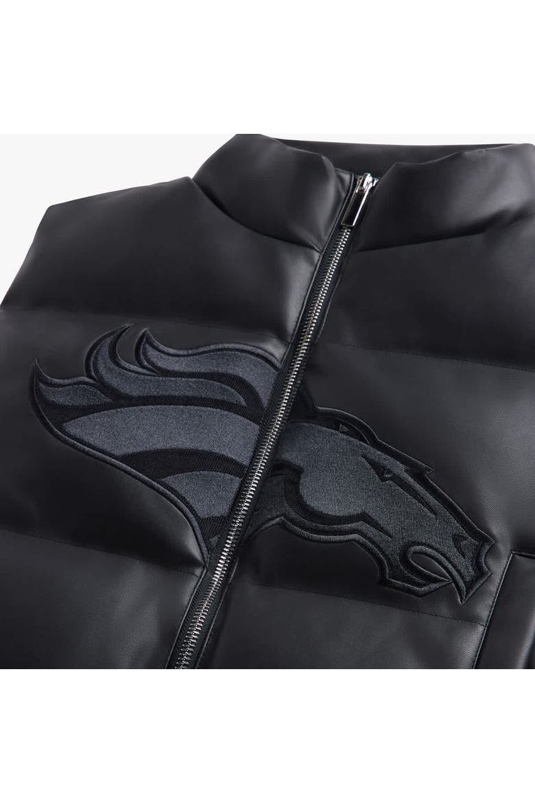 Women's  Black Denver Broncos Faux Leather Cropped Puffer Vest, Alternate, color, Black