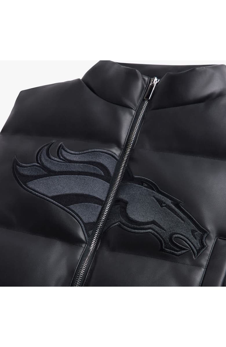 Off Season Women's Black Denver Broncos Faux Leather Cropped Puffer Vest, Alternate, color, Black