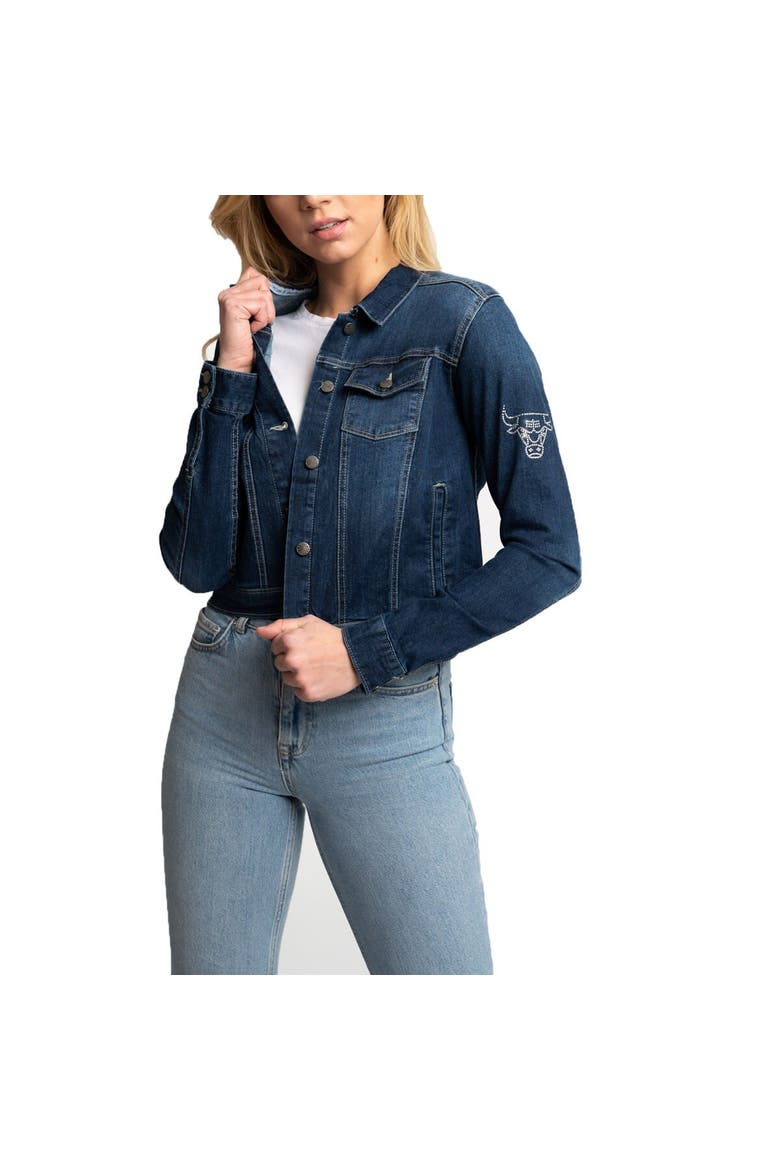 Women's Lusso Blue Chicago Bulls Georgie Swarovski Crystals Button-Up Denim Jacket, Alternate, color, Blue