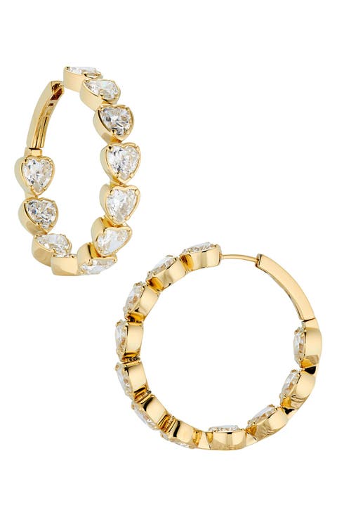 Heart Cubic Zirconia Inside Out Hoop Earrings