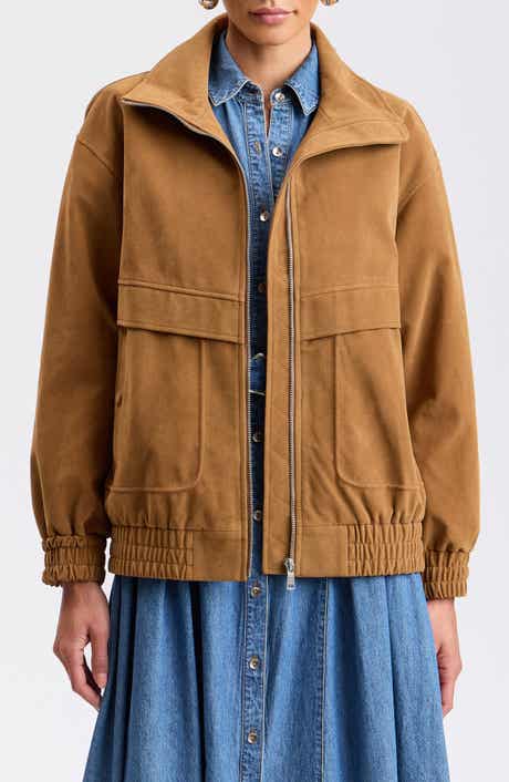Oversized Faux Suede Bomber Jacket