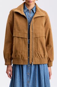 Avec Les Filles Oversized Faux Suede Bomber Jacket
