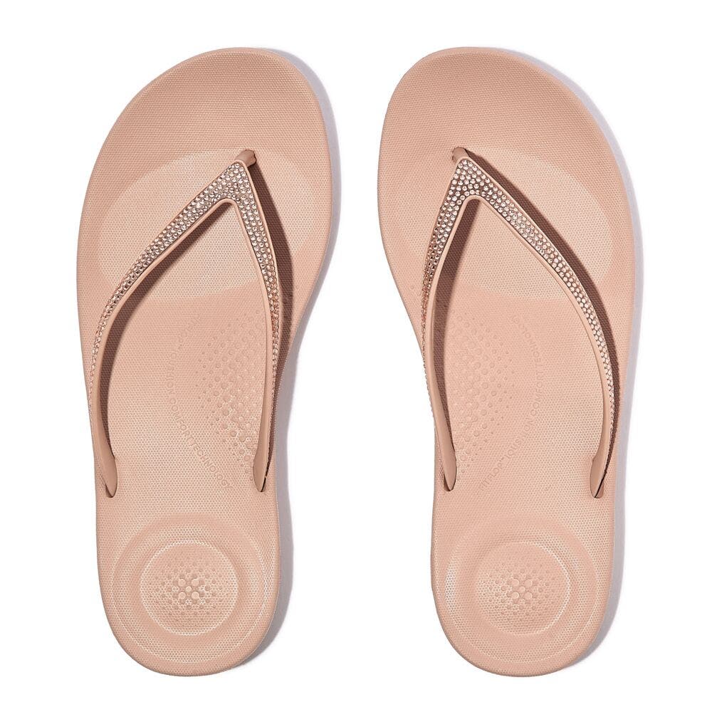 FitFlop Iqushion Sparkle Flip-Flops, Alternate, color, Classic Beige