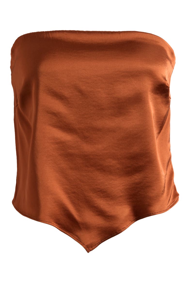 Handkerchief Hem Strapless Satin Top, Alternate, color, COPPER004