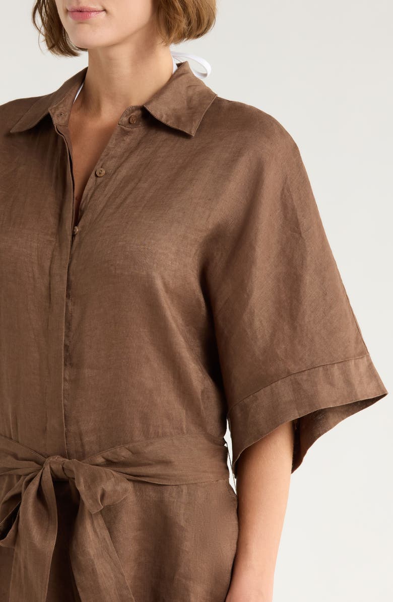 Elan Linen Cover-Up Romper, Alternate, color, Brown