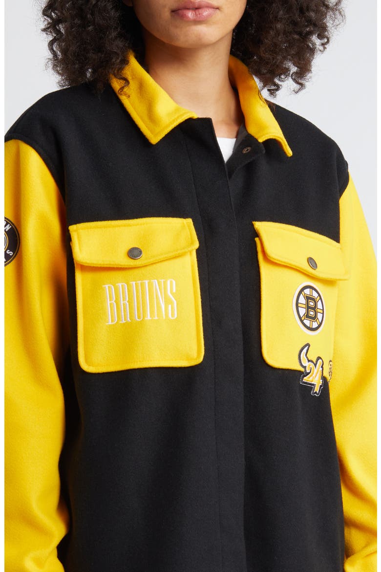 Women's WEAR by Erin Andrews Black/Gold Boston Bruins Colorblock Button-Up Shirt Jacket, Alternate, color, Black