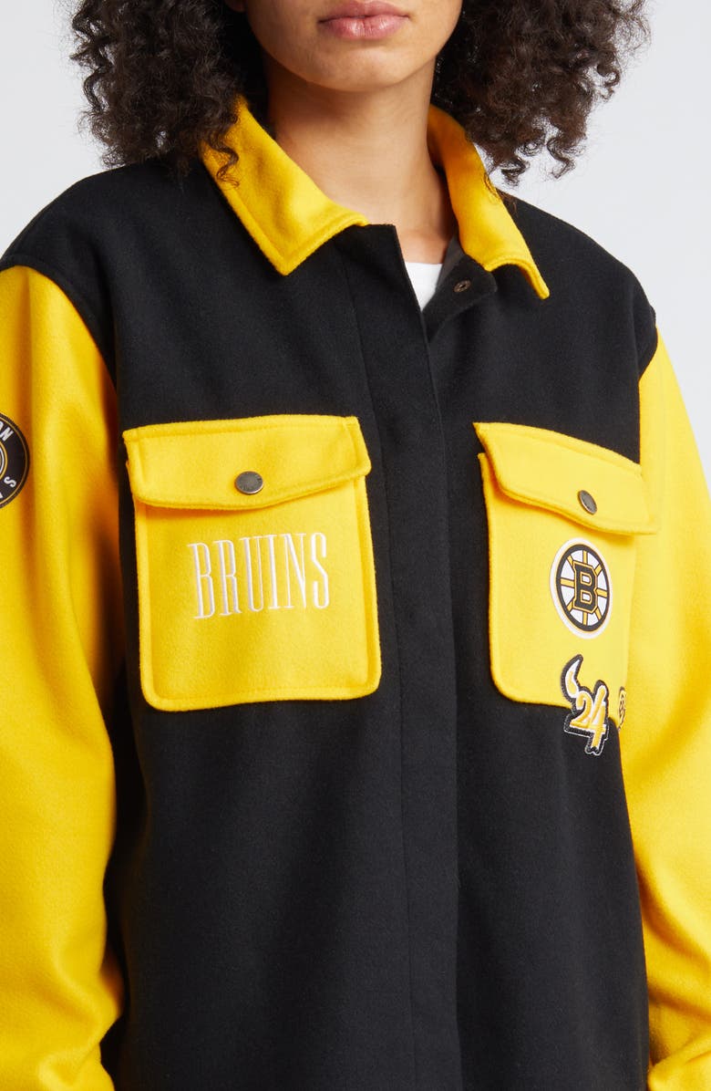 WEAR by Erin Andrews Women's WEAR by Erin Andrews Black/Gold Boston Bruins Colorblock Button-Up Shirt Jacket, Alternate, color, Black