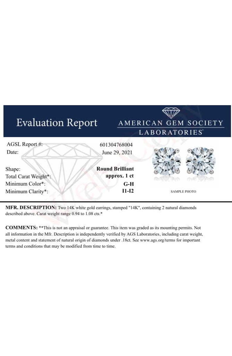 Haus of Brilliance Certified 14K White Gold 1.0 Cttw Solitaire Diamond Stud Earrings, Alternate, color, White