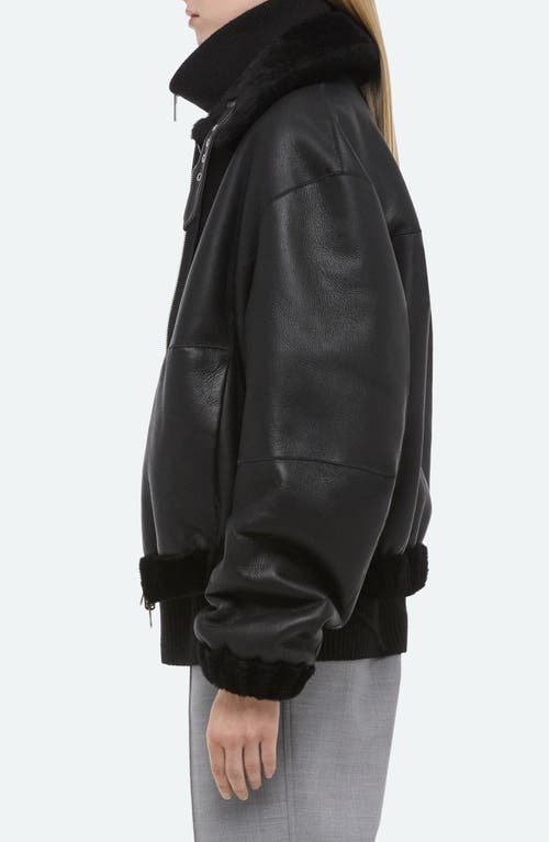 Helmut Lang Genuine Shearling Bomber Jacket In Black