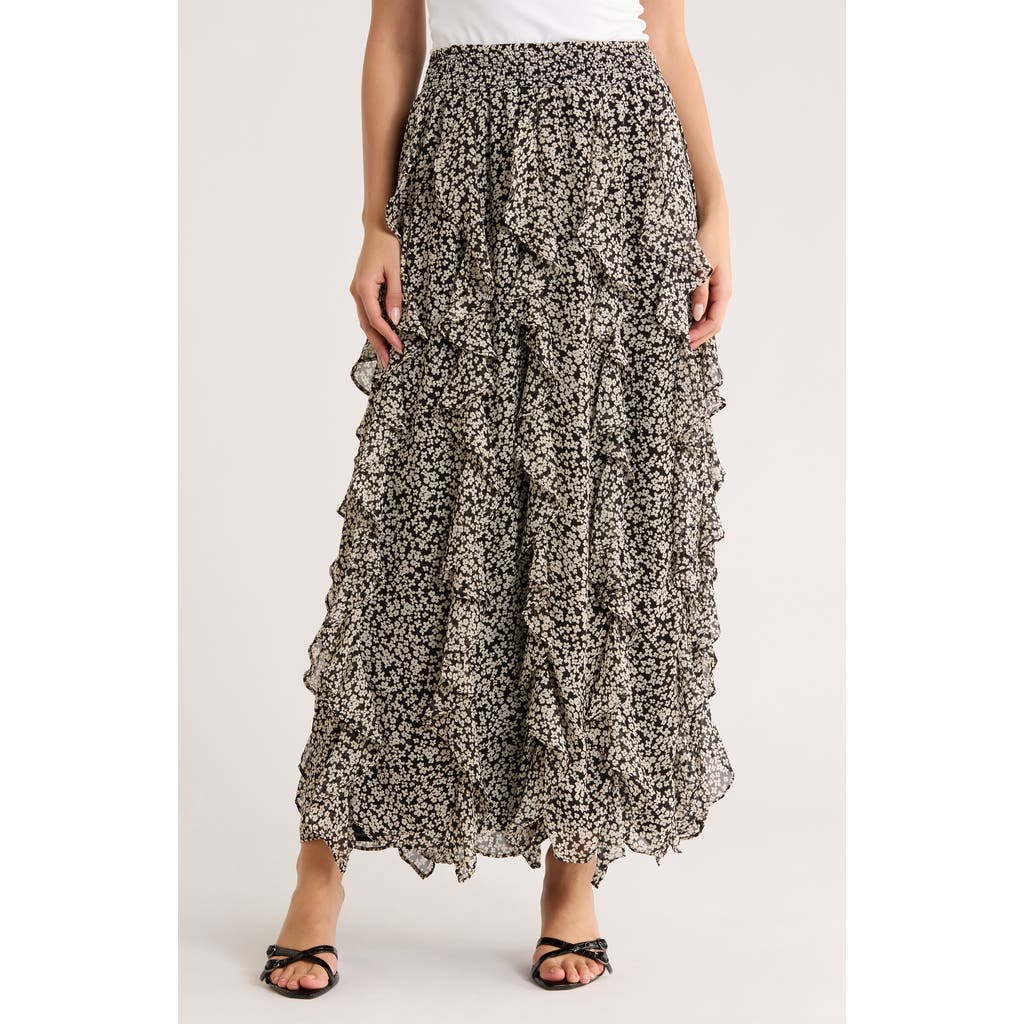 1.state Corkscrew Floral Ruffle Maxi Skirt In Multi